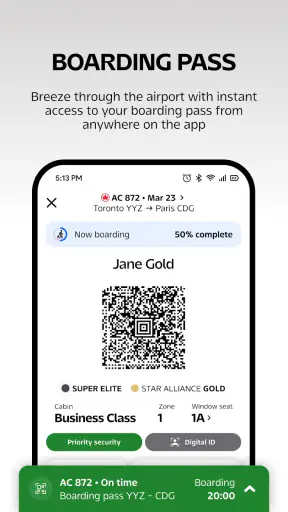 Air Canada + Aeroplan screenshot