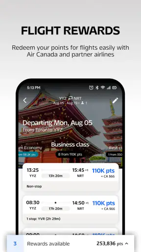 Air Canada + Aeroplan screenshot